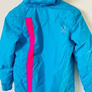Spyder ski/snowboarding jacket, size 16, blue with pink & green.